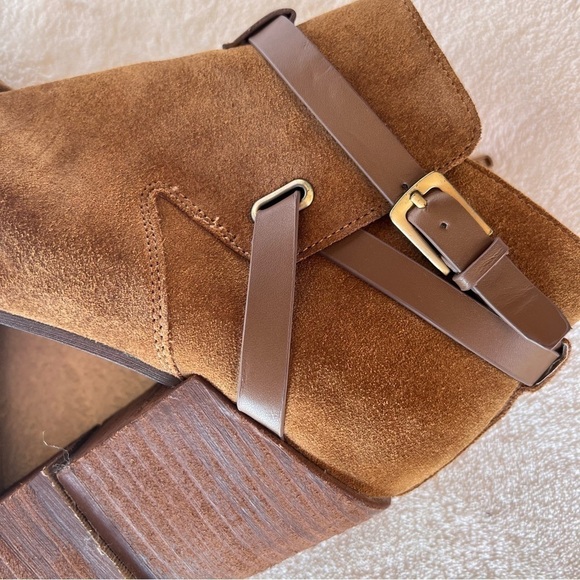 CROWN VINTAGE BLOCK STACKED HEEL ZIPPER SUEDE ANKLE BOOTIES SIZE 7.5 - Picture 4 of 7